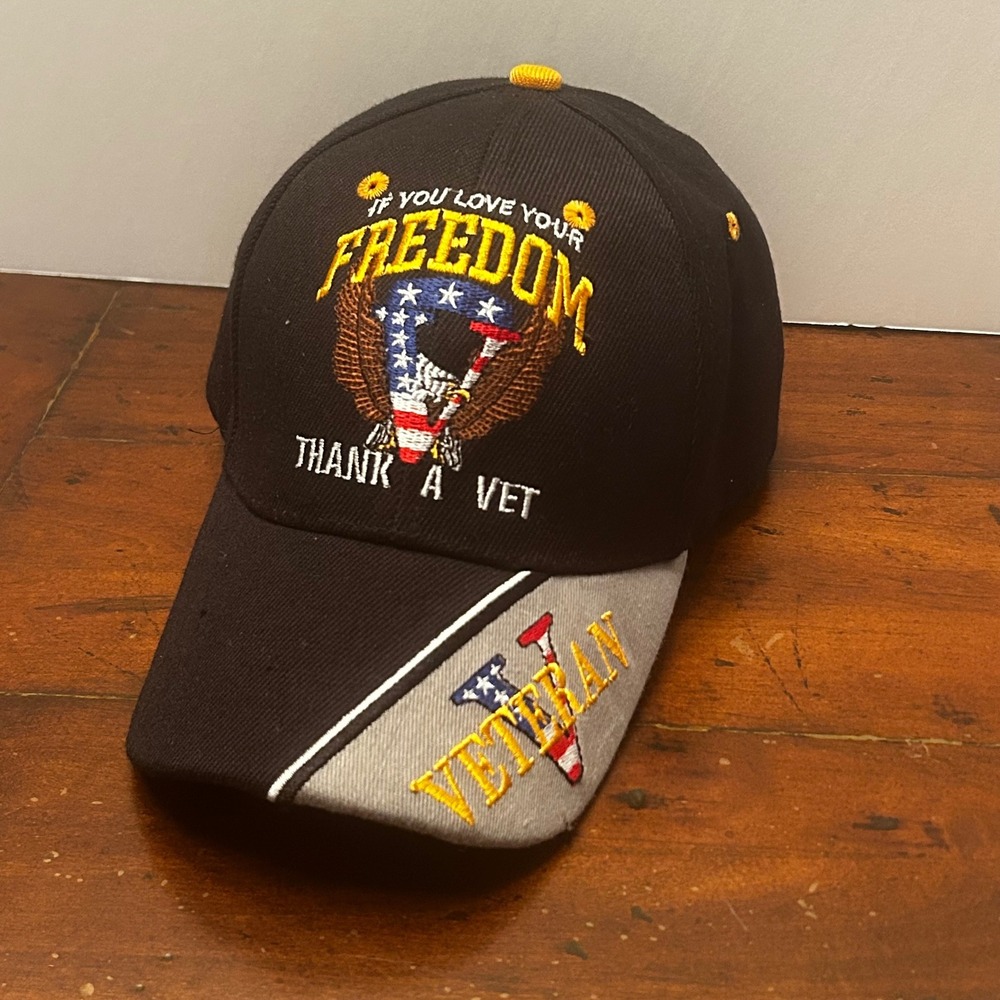 Veteran Baseball Cap Mens Black OSFM Freedom Thank A Vet EUC